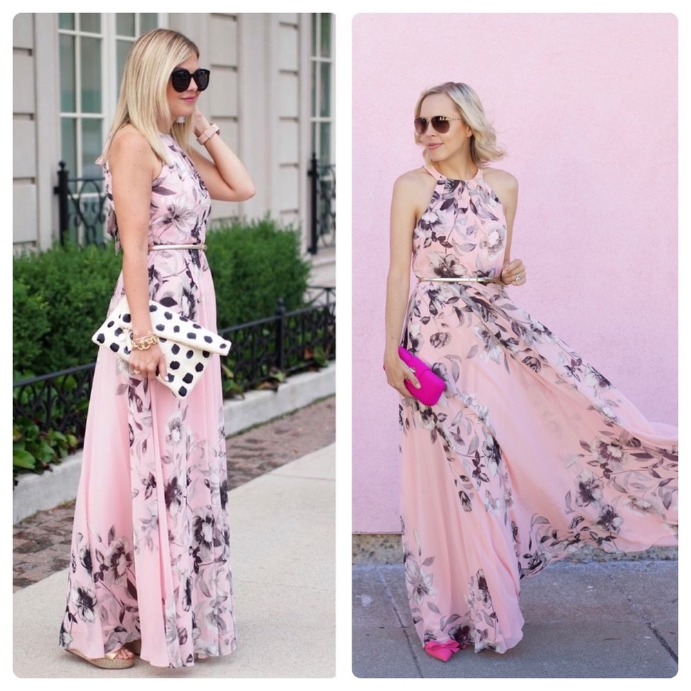 Eliza J Belted Chiffon Halter Maxi Dress